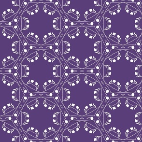 White geometric floral on deep purple/ medium scale
