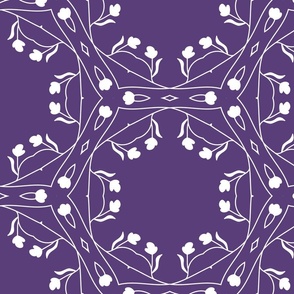 White geometric floral on deep purple /large scale