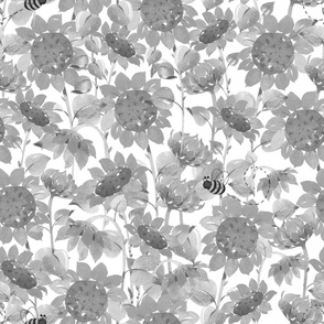 Watercolor Sunflowers Bumble Bee Gray 18 inch