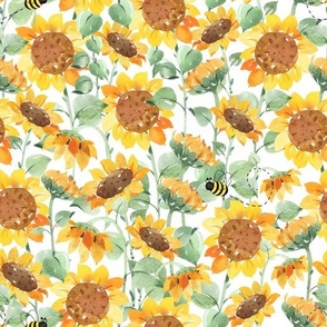 Watercolor Sunflowers Floral Bumble Bee 10.5 inch