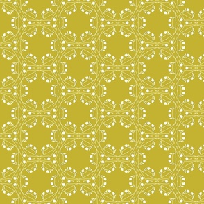 white floral geometric on mustard / small scale