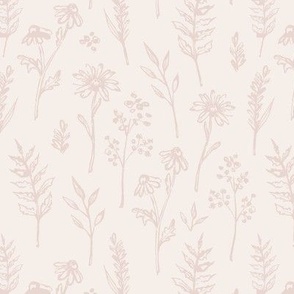 Textured hand drawn wildflowers beige