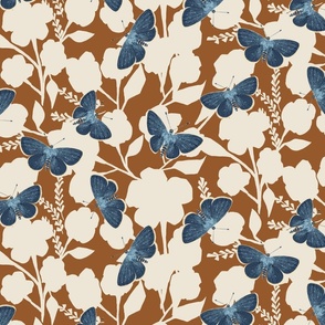 BLUE BUTTERFLY FLORAL_roasted pecan brown