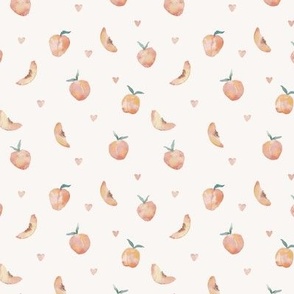 Cute orange watercolor peaches and hearts