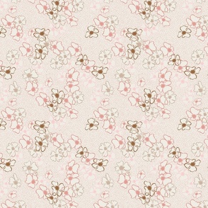 Vintage Floral Dotty_natural with coral sand and pink
