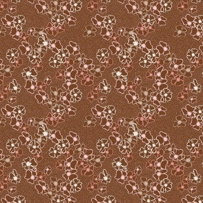 Vintage Floral Dotty_saddle brown with pink and coral