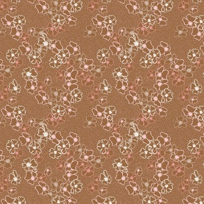 Vintage Floral Dotty_Santa Fe brown with pink and coral