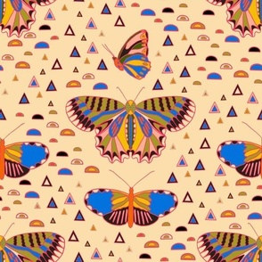 Geo Butterfly Triangles Semicircle Multi Color Rainbow Design on Cream 
