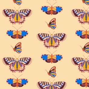 Geo Butterflies Multi Color Rainbow Design on Cream 