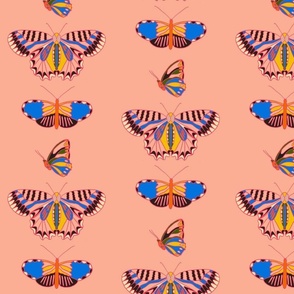 Geo Butterflies Multi Color Rainbow Design on Coral Pink