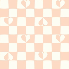 Checkerboard hearts boho peach pink by Jac Slade