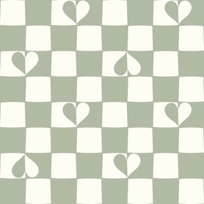 Checkerboard hearts boho sage green by Jac Slade