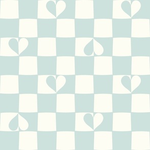 Checkerboard hearts boho seaglass blue by Jac Slade