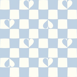 Checkerboard hearts boho sky blue by Jac Slade