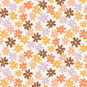 small Fleur Flowers Floral in Tangerine_ Cocoa Brown_ Yellow_ Pink_ Pastel Lilac