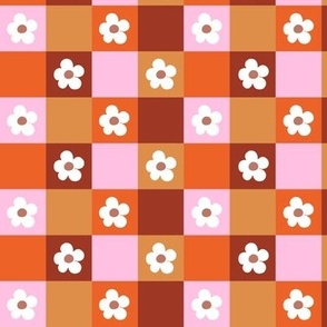 Y2K Boho Daisy Checkerboard Fall Browns and orange and pink by Jac Slade