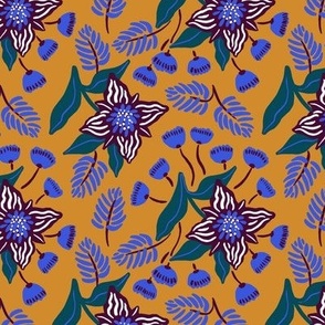 wild jungle flowers - mustard and cobalt