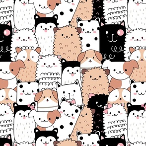 Kawaii Cute Pet Animals Crowd of Cuddly Canines Darling Dogs Perky Pups