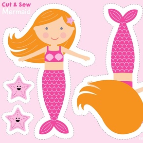 Cut and Sew Pink MERMAID 11 Red Hair, blue eyes