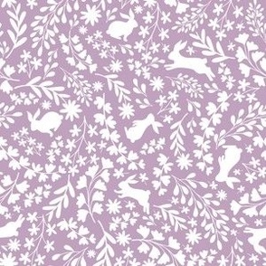 Bunnies in a Field, Lavender 6in x 6in repeat scale