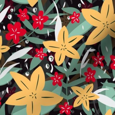 Red Yellow Green Under The Sea Mermaid Starfish Flowers Maximalist Aesthetic Home Decor Pattern