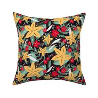 Red Yellow Green Under The Sea Mermaid Starfish Flowers Maximalist Aesthetic Home Decor Pattern