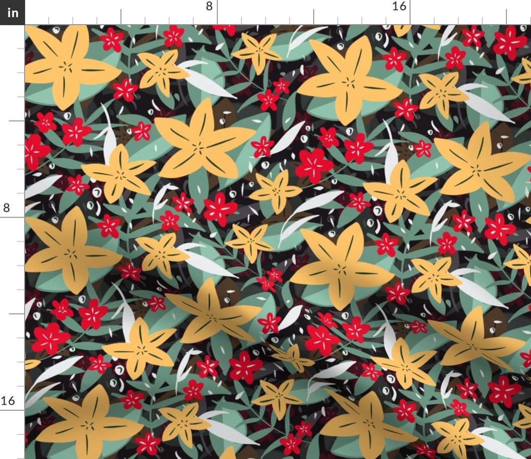Red Yellow Green Under The Sea Mermaid Starfish Flowers Maximalist Aesthetic Home Decor Pattern