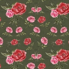 Small - Giovanna Rose Florals I - Mossy Green w Texture II