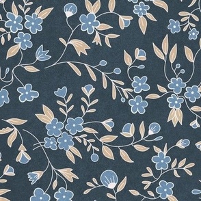 Small Floral Garden in Blue and Tan 