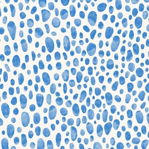 Cobalt blue watercolor leopard spots for coastal quilting, medium scale