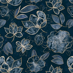 Elegant And Fancy Fantasy Flower Pattern In Blue And Gold