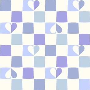 Checkerboard hearts boho Blue mauve purple by Jac Slade