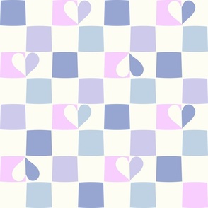 Checkerboard hearts boho blue pink lilac purple by Jac Slade