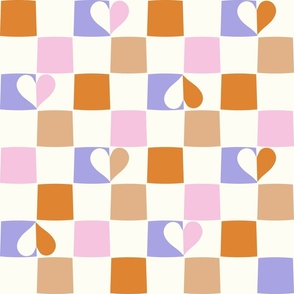 Checkerboard hearts boho brown pink orange purple by Jac Slade