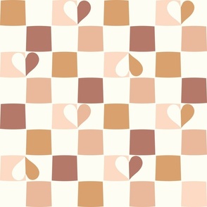 Checkerboard hearts boho Sienna brown honey peach by Jac Slade