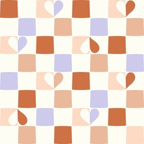 Checkerboard hearts boho Sienna brown peach purple by Jac Slade