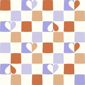 Checkerboard hearts boho Sienna brown beige purple by Jac Slade