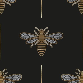 Normal scale // Golden queen bee // black background ornamental extravagant gold cord embroidery passementerie style inspiration