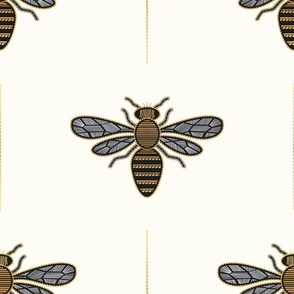 Normal scale // Golden queen bee // natural white background ornamental extravagant gold cord embroidery passementerie style inspiration