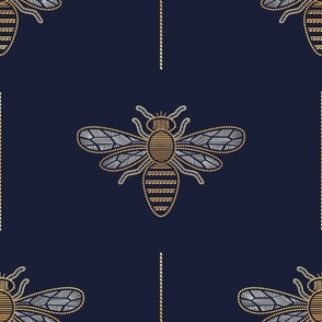 Normal scale // Golden queen bee // navy blue background ornamental extravagant gold cord embroidery passementerie style inspiration