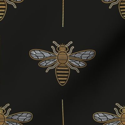 Small scale // Golden queen bee // black background ornamental extravagant gold cord embroidery passementerie style inspiration