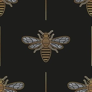 Small scale // Golden queen bee // black background ornamental extravagant gold cord embroidery passementerie style inspiration