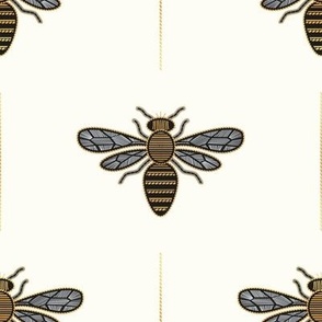 Small scale // Golden queen bee // natural white background ornamental extravagant gold cord embroidery passementerie style inspiration
