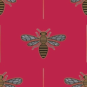 Small scale // Golden queen bee // viva magenta (Pantone Color of the Year 2023) background ornamental extravagant gold cord embroidery passementerie style inspiration