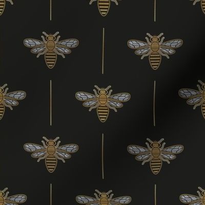 Tiny scale // Golden queen bee // black background ornamental extravagant gold cord embroidery passementerie style inspiration