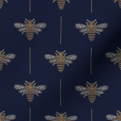 Tiny scale // Golden queen bee // navy blue background ornamental extravagant gold cord embroidery passementerie style inspiration