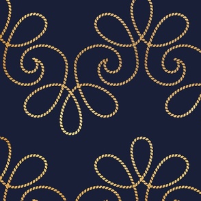 Large jumbo scale // Golden bee buzz // navy blue background ornamental extravagant gold cord embroidery passementerie style inspiration