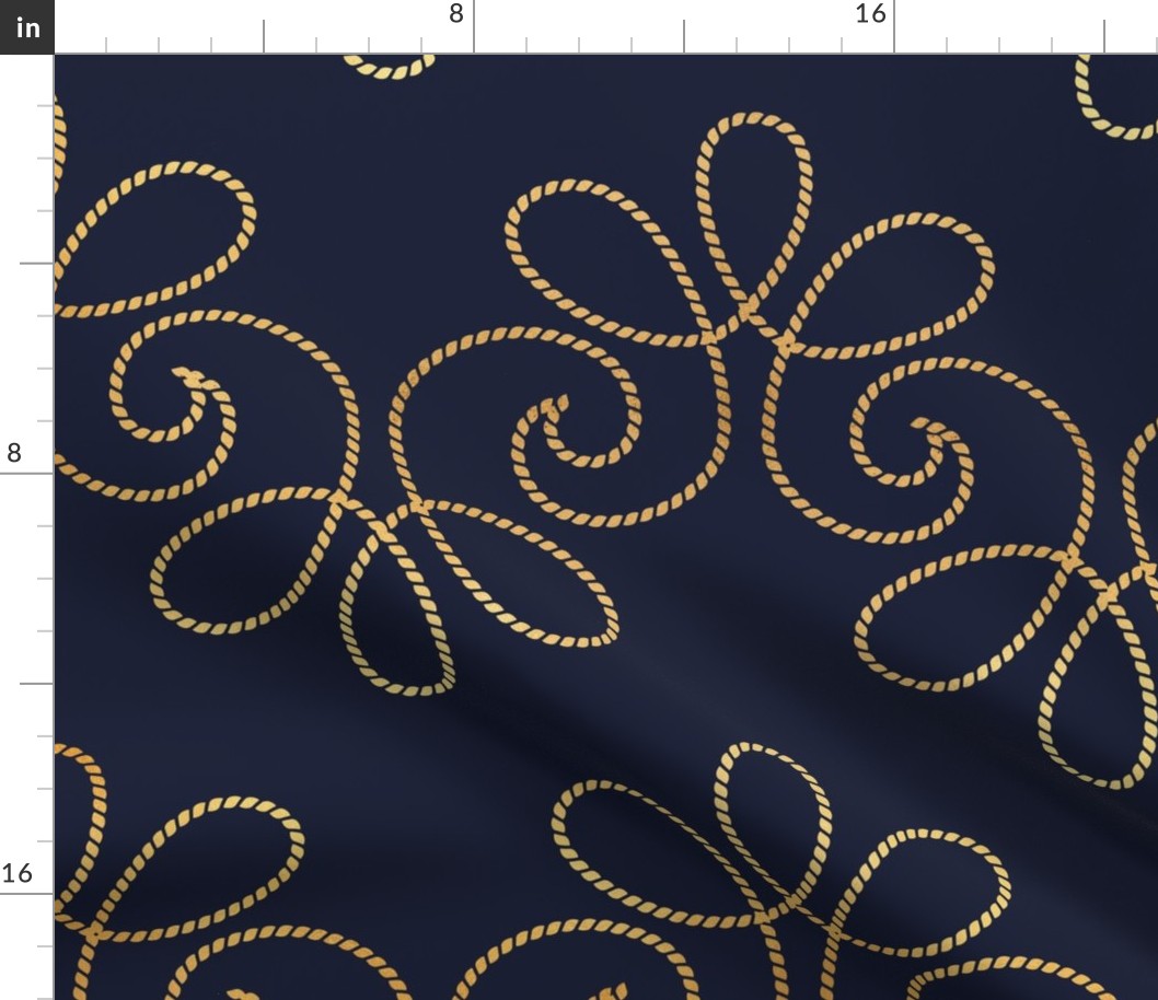 Large jumbo scale // Golden bee buzz // navy blue background ornamental extravagant gold cord embroidery passementerie style inspiration