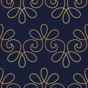 Normal scale // Golden bee buzz // navy blue background ornamental extravagant gold cord embroidery passementerie style inspiration