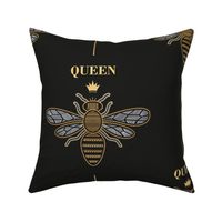 Normal scale // Golden queen bee with lettering // black background ornamental extravagant gold cord embroidery passementerie style inspiration